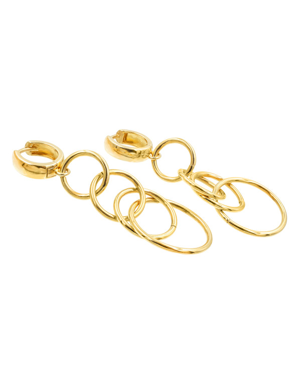 Long circle earrings in gold-plated silver and stainless steel