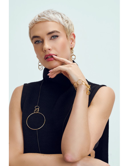 Long gold hoop earrings made of stainless steel and gold-plated sterling silver