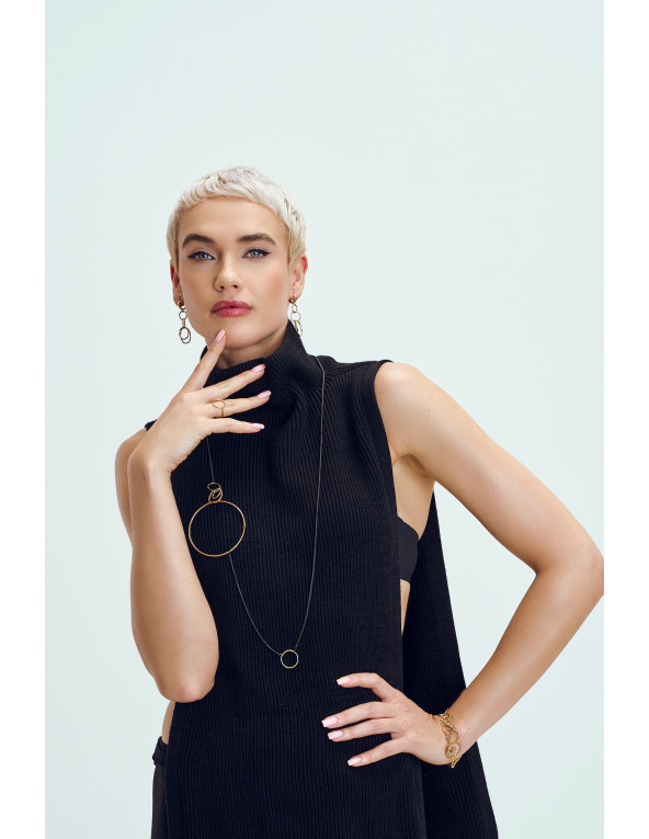 Long gold hoop earrings made of stainless steel and gold-plated sterling silver