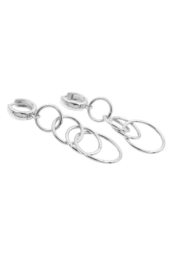 Long silver hoop earrings made of stainless steel and sterling silver