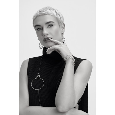 Long silver hoop earrings made of stainless steel and sterling silver 2