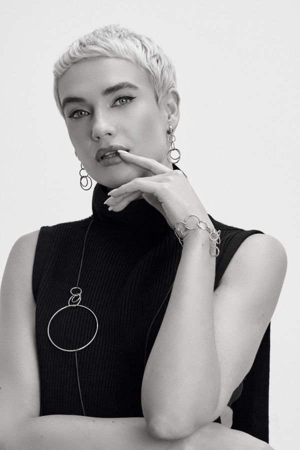 Long silver hoop earrings made of stainless steel and sterling silver 2