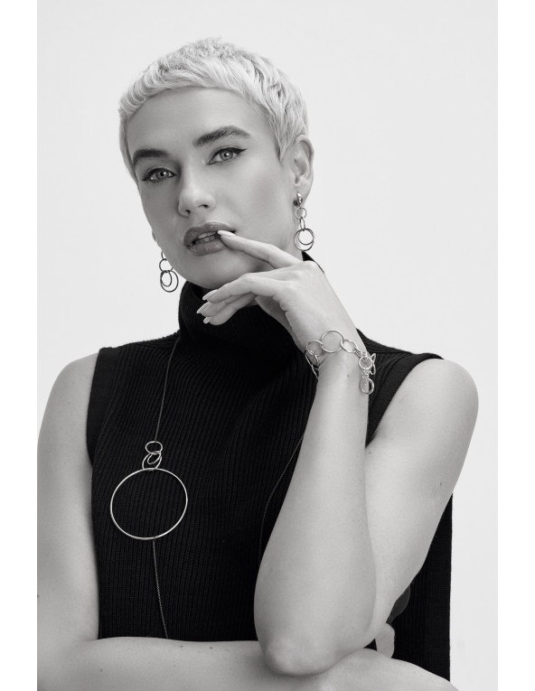 Long silver hoop earrings made of stainless steel and sterling silver