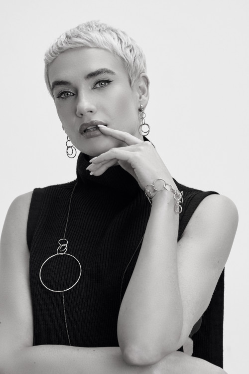 Long silver hoop earrings made of stainless steel and sterling silver