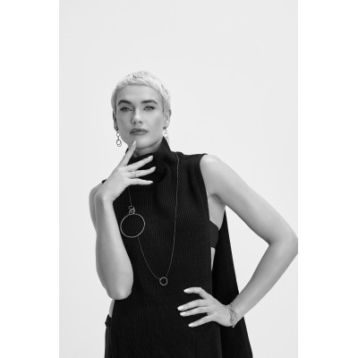 Black and silver long stainless steel necklace with minimalist modern design 2