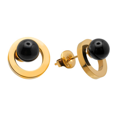 Gold stainless steel earrings with natural onyx stone