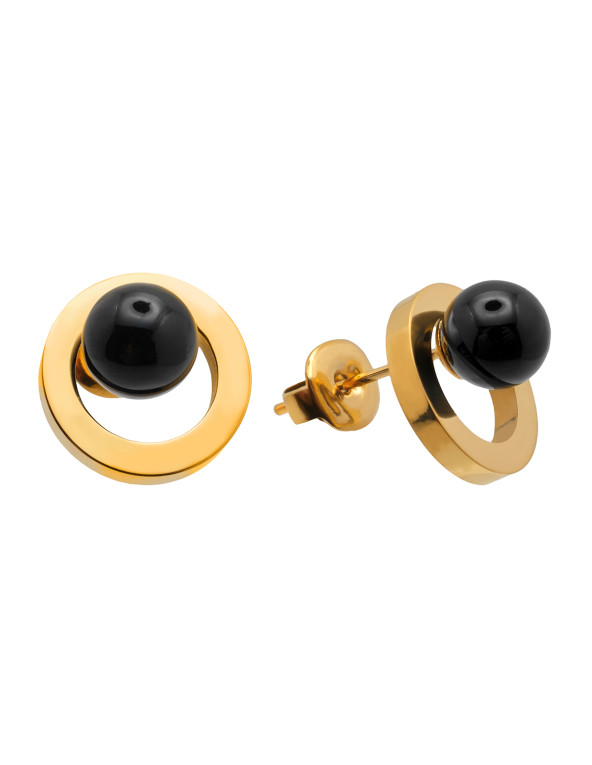 Minimalist gold-plated earrings with onyx stone