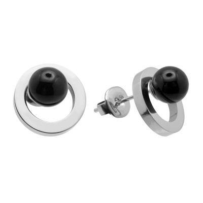Silver earrings made of stainless steel with natural onyx stone