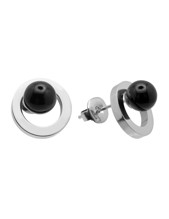 Silver earrings made of stainless steel with natural onyx stone