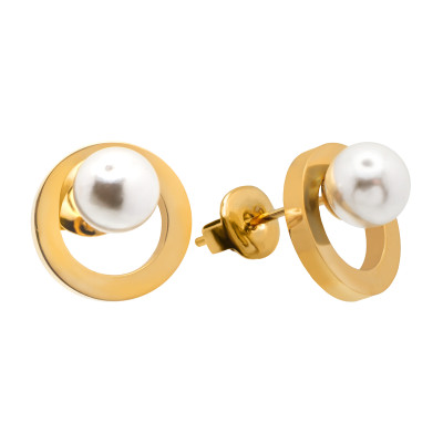 Minimalist gold-plated earrings with white pearl