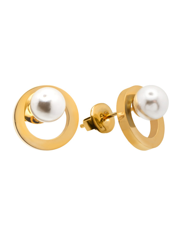 Minimalist gold-plated earrings with white pearl