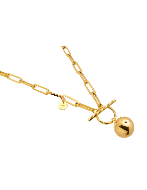Gold stainless steel choker necklace with large links and decorative sphere