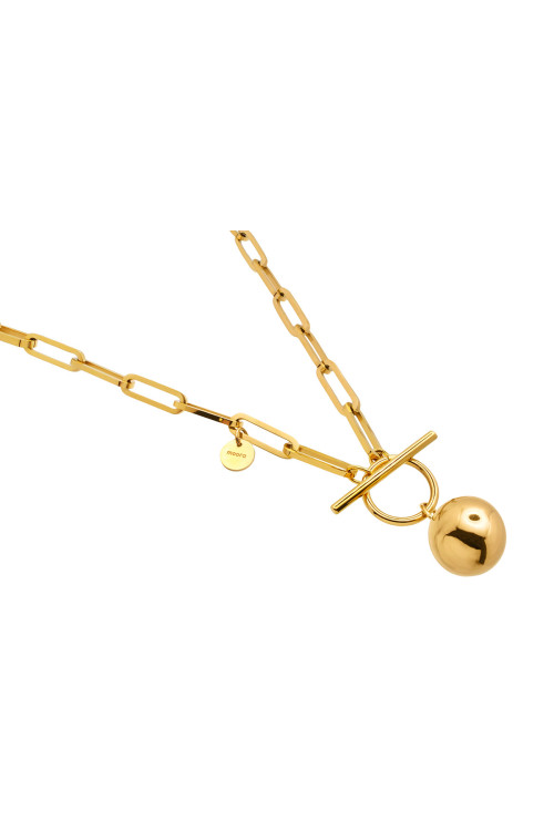 Gold stainless steel choker necklace with large links and decorative sphere