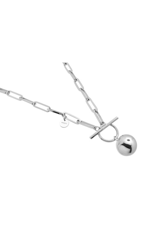Silver stainless steel choker necklace with large links and decorative sphere