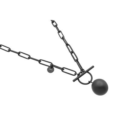 Black matte stainless steel choker necklace with large links and decorative sphere