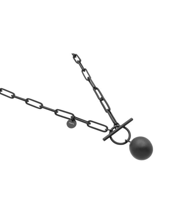 Black matte stainless steel choker necklace with large links and decorative sphere