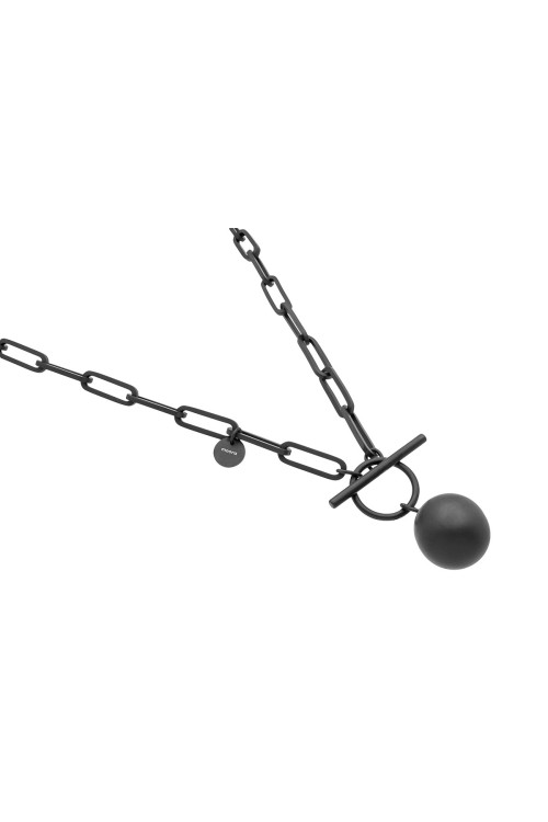 Black matte stainless steel choker necklace with large links and decorative sphere