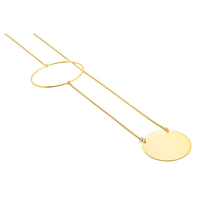 Long gold-plated stainless steel necklace with geometric circles