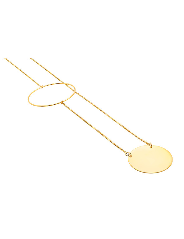 Long gold-plated stainless steel necklace with geometric circles