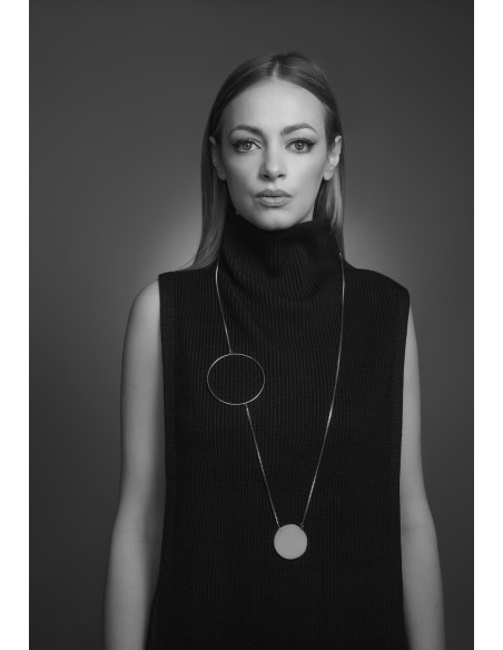 Long gold-plated stainless steel necklace with geometric circles