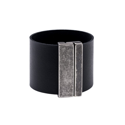 Men’s wide leather and stainless steel bracelet – modern, bold design