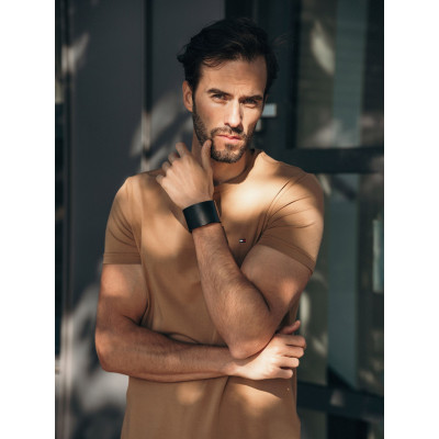 Men’s wide leather and stainless steel bracelet – modern, bold design 2