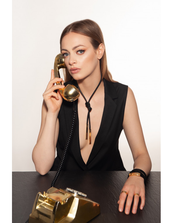 Black leather bracelet with engraving - Moora