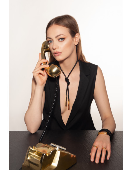 Black leather bracelet with engraving - Moora