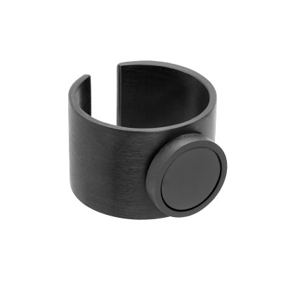 Black women's signet ring made of brushed stainless steel with a shiny black accent