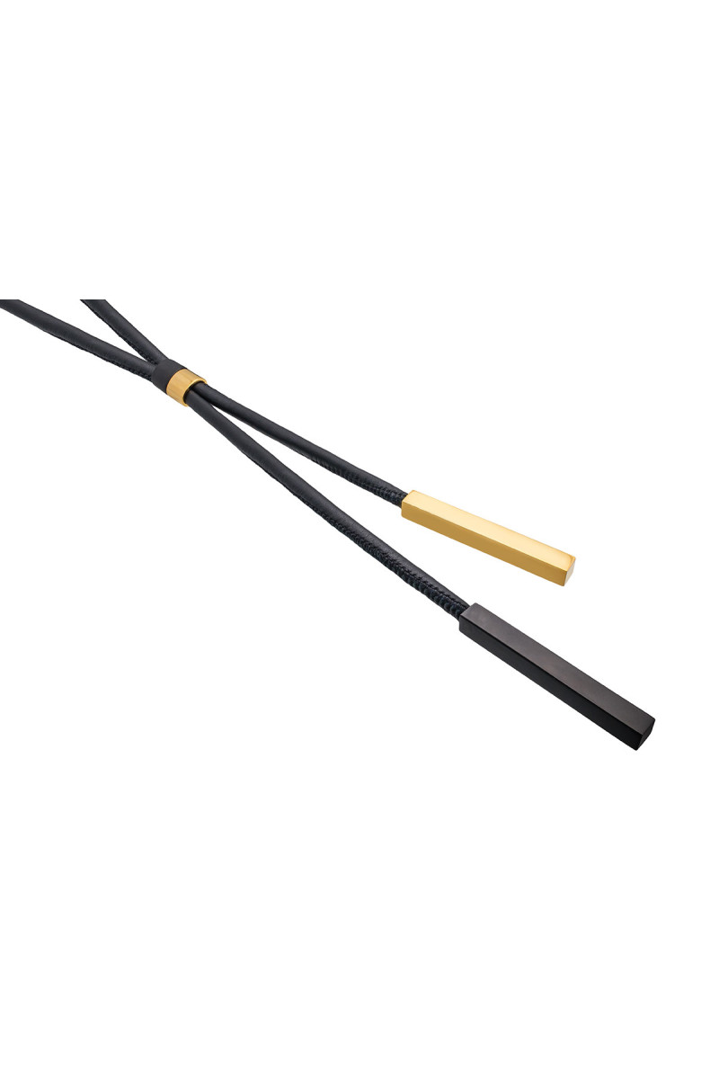 Adjustable black leather necklace with gold-plated stainless steel accents – minimalist design