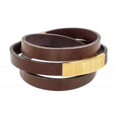 Brown leather bracelet with engraving and gold-colored steel plate – a personal gift for her or him.