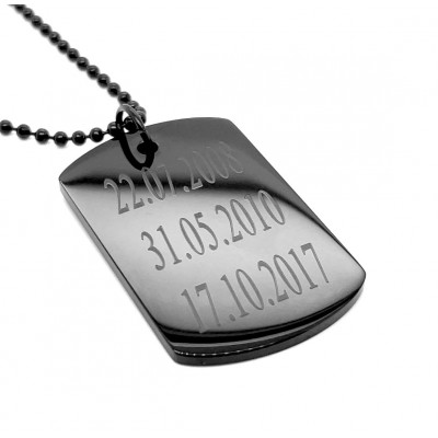 Black stainless steel dog tag with engraving – personalized, bold accent