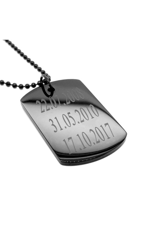 Black stainless steel dog tag with engraving – personalized, bold accent