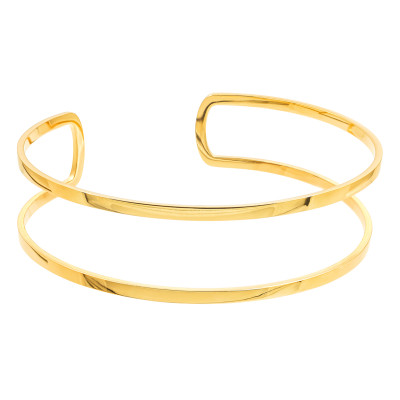 Gold double stainless steel arm cuff with modern minimalist design