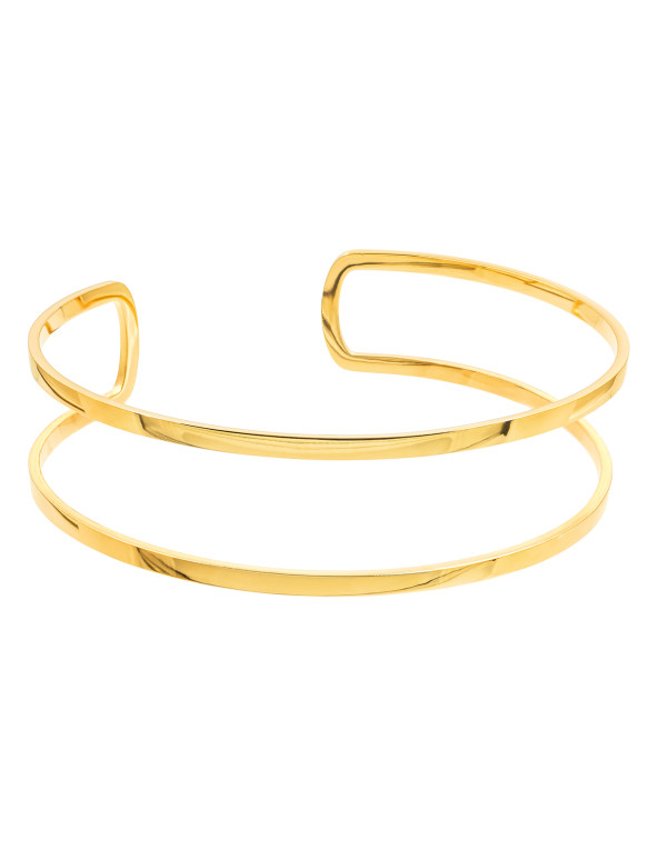 Gold double stainless steel arm cuff with modern minimalist design