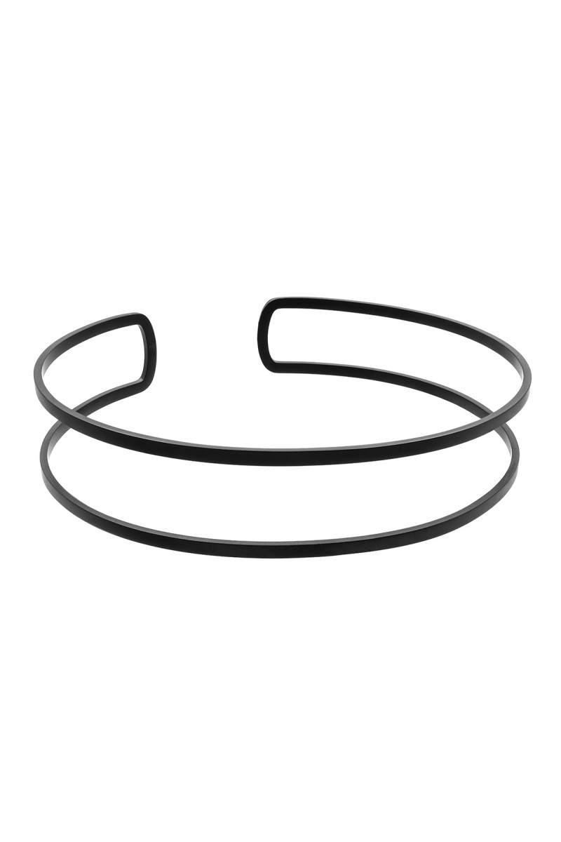 Black matte double stainless steel choker necklace with geometric minimalist form