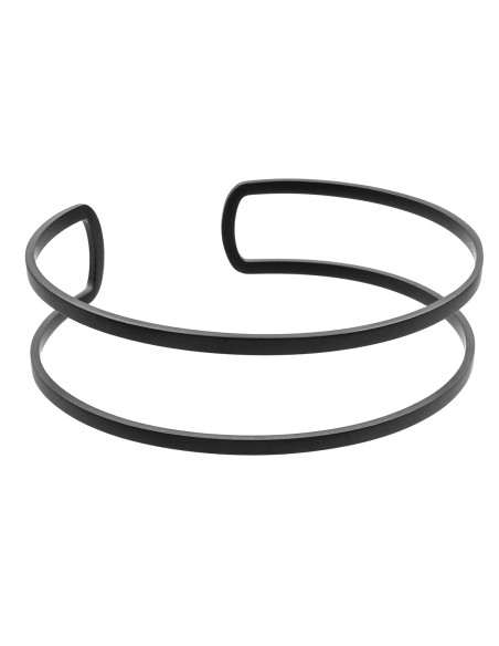 Black matte double stainless steel arm cuff with minimalist geometric design