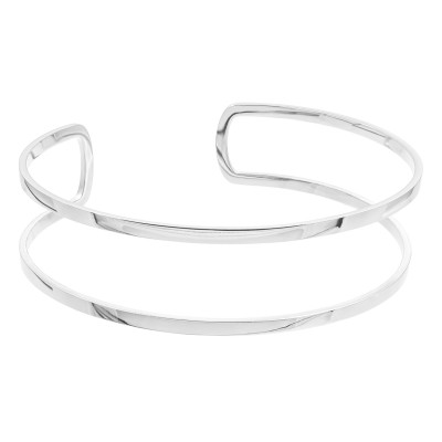Silver double stainless steel arm cuff with minimalist modern design