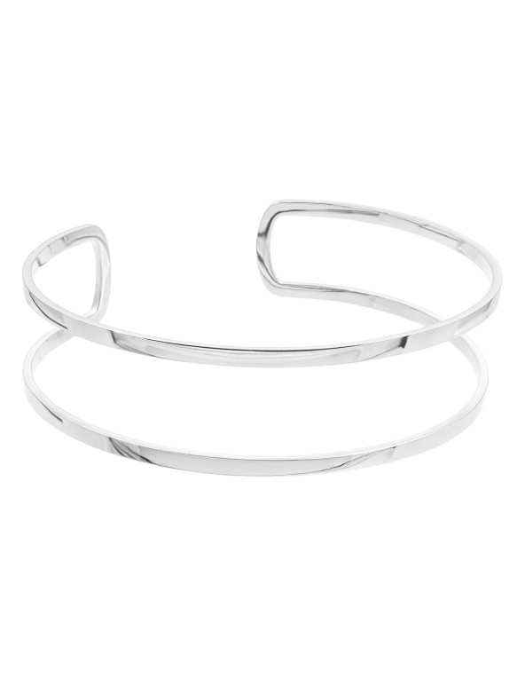 Silver double stainless steel arm cuff with minimalist modern design