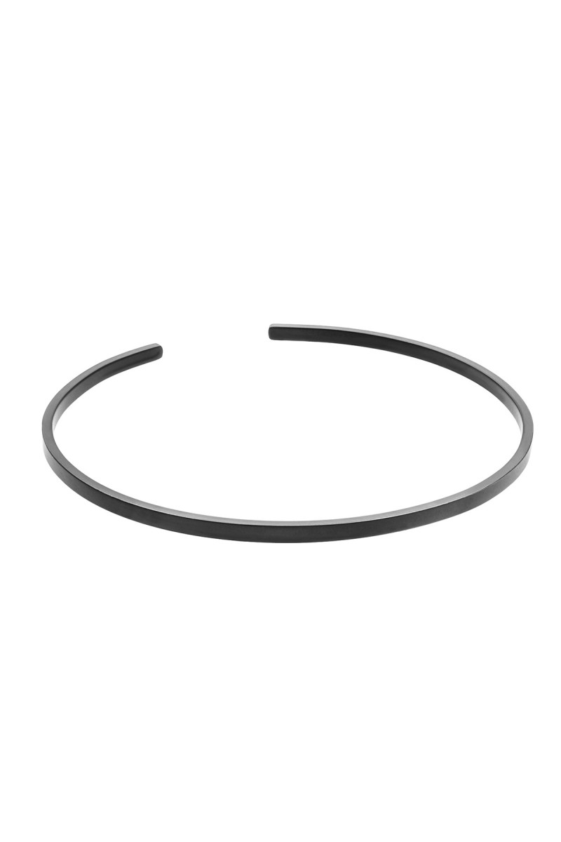 Black matte stainless steel arm cuff with sleek geometric design