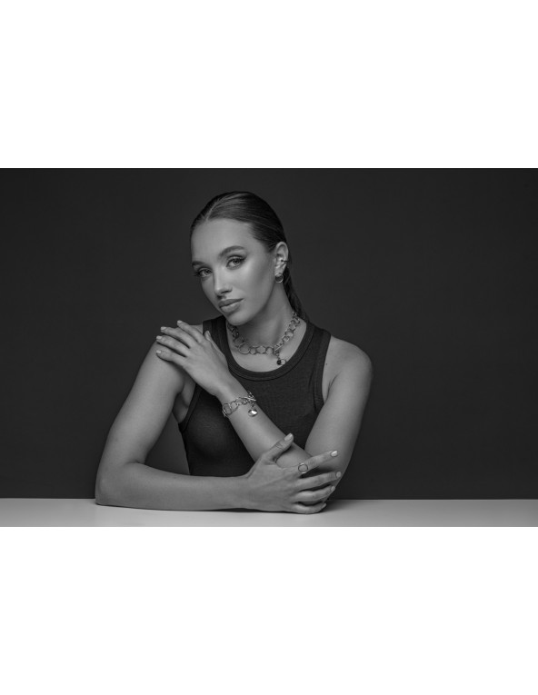 Silver stainless steel 2-in-1 necklace with movable elements in an elegant modern style