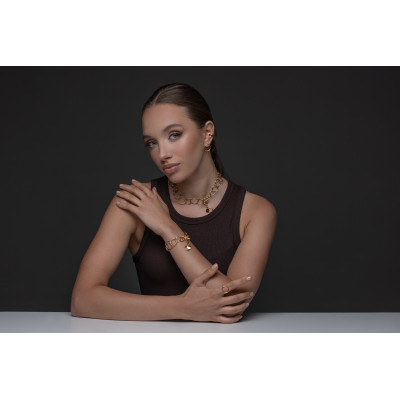 Gold-plated stainless steel bracelet with movable elements in an elegant minimalist style 2