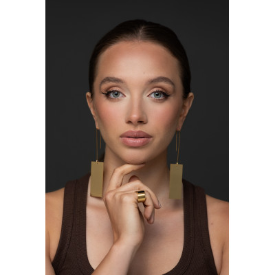 Antique gold long stainless steel minimalist earrings 2