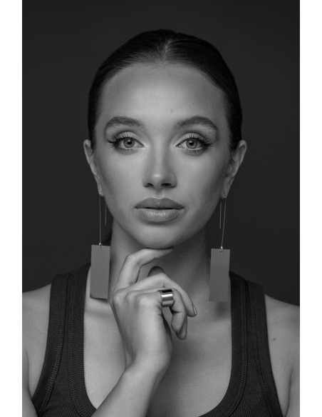 Satin silver long minimalist stainless steel earrings