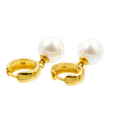 Gold-plated hoop earrings with shell pearl 12 mm made of sterling silver