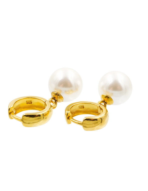 Gold-plated hoop earrings with shell pearl 12 mm made of sterling silver