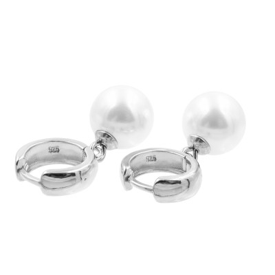 Silver hoop earrings with shell pearl 12 mm made of sterling silver