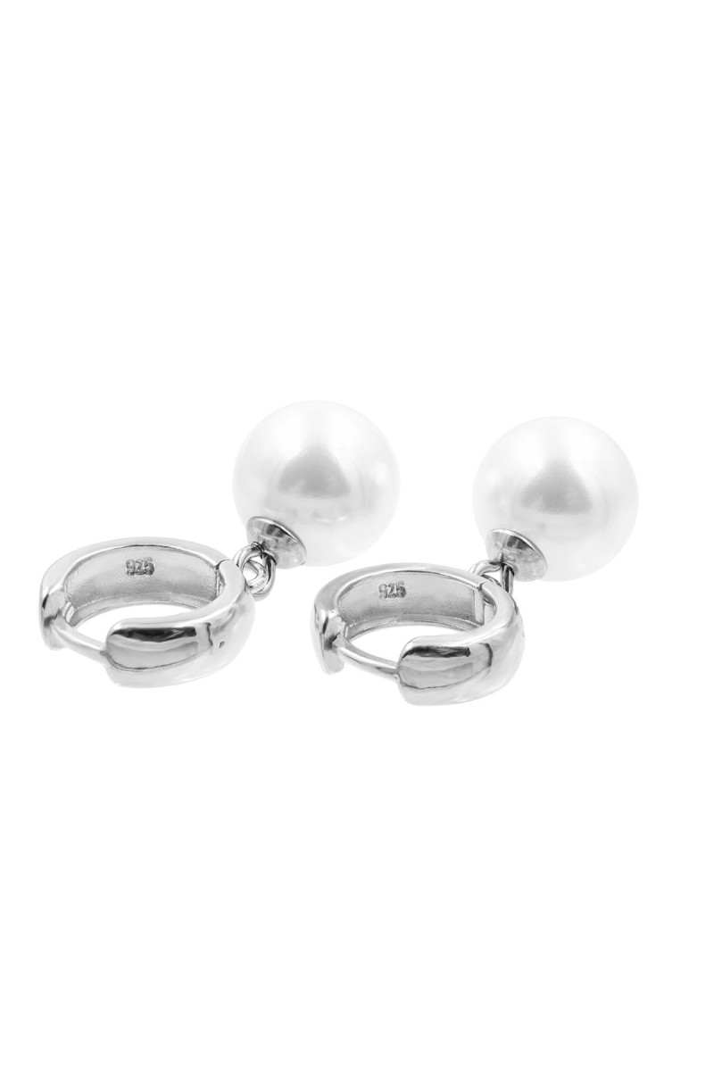 Silver hoop earrings with shell pearl 12 mm made of sterling silver
