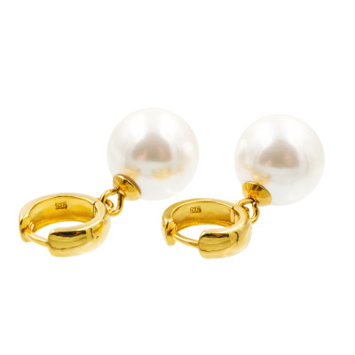 Gold-plated 925 silver hoop earrings with shell pearl 14 mm