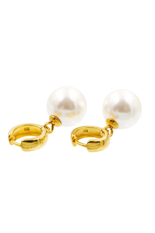 Gold-plated 925 silver hoop earrings with shell pearl 14 mm